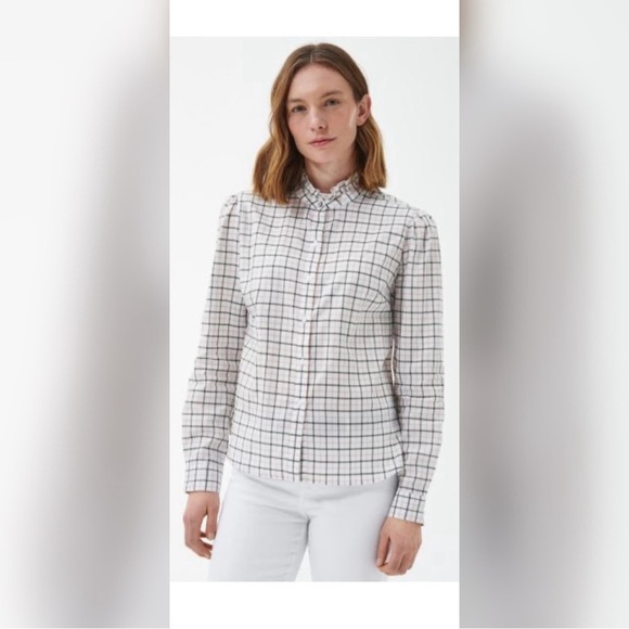 Barbour Daffodil Relaxed Fit Pink and Black Button Down Shirt Size 4 - Picture 1 of 12